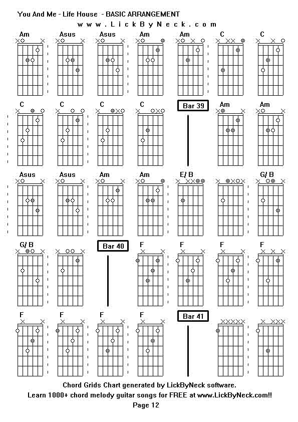 Chord Grids Chart of chord melody fingerstyle guitar song-You And Me - Life House  - BASIC ARRANGEMENT,generated by LickByNeck software.